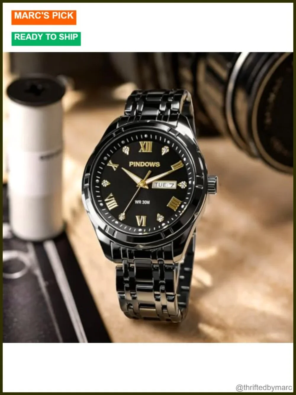 Men's Classic Quartz Watch 42mm Stainless Steel Diamond Dial Day-Date Luminous
